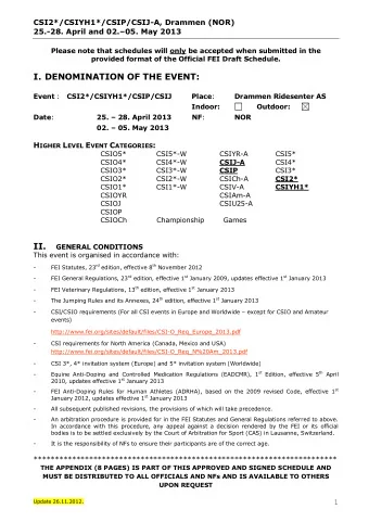 I. DENOMINATION OF THE EVENT: Event : CSI2*/CSIYH1*/CSIP/CSIJ Place :  Drammen Ridesenter AS