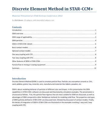Discrete Element Method in STAR - CCM+  Material Presented at STAR Korean Conference 2012 By Oleh