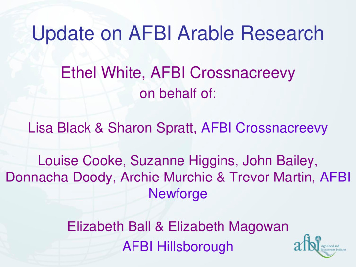 update on afbi arable research