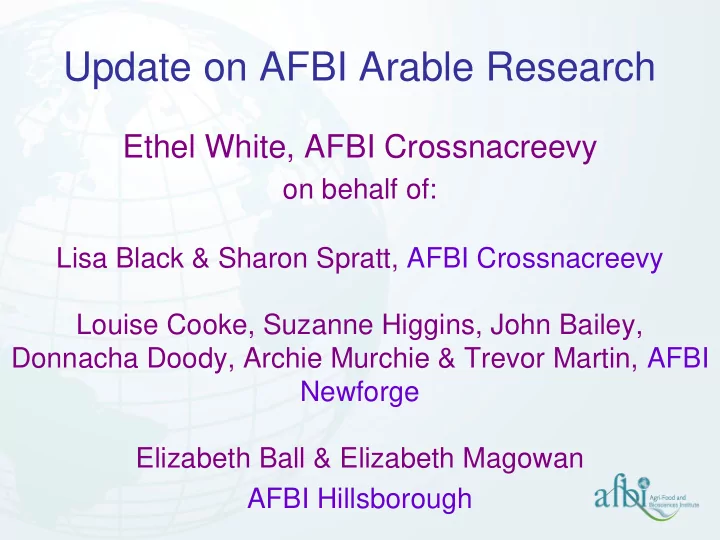 update on afbi arable research