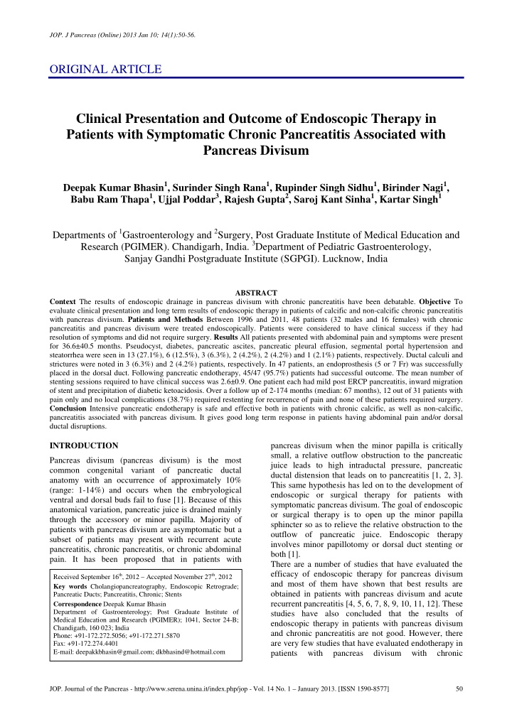 clinical presentation and outcome of endoscopic therapy