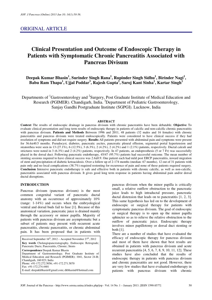 clinical presentation and outcome of endoscopic therapy