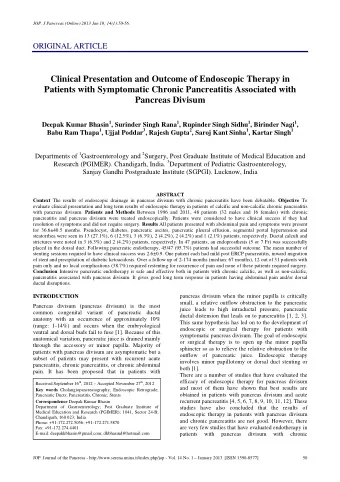 Clinical Presentation and Outcome of Endoscopic Therapy in  Patients with Symptomatic Chronic