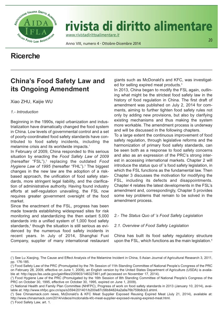 rivista di diritto alimentare