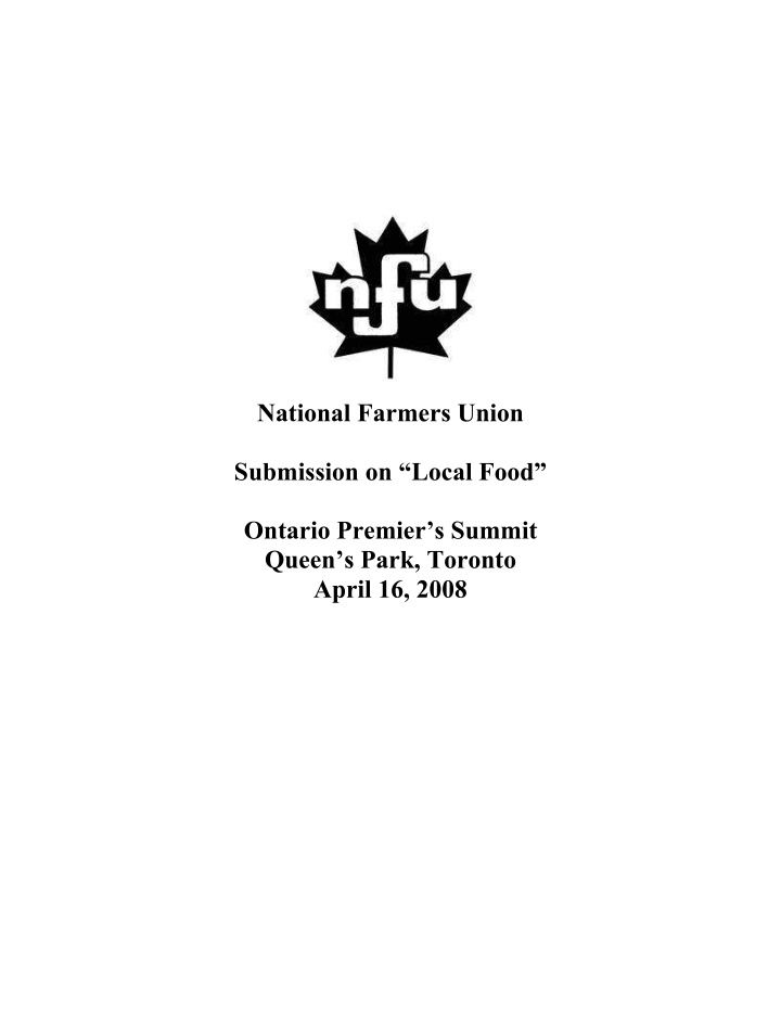 national farmers union submission on local food ontario