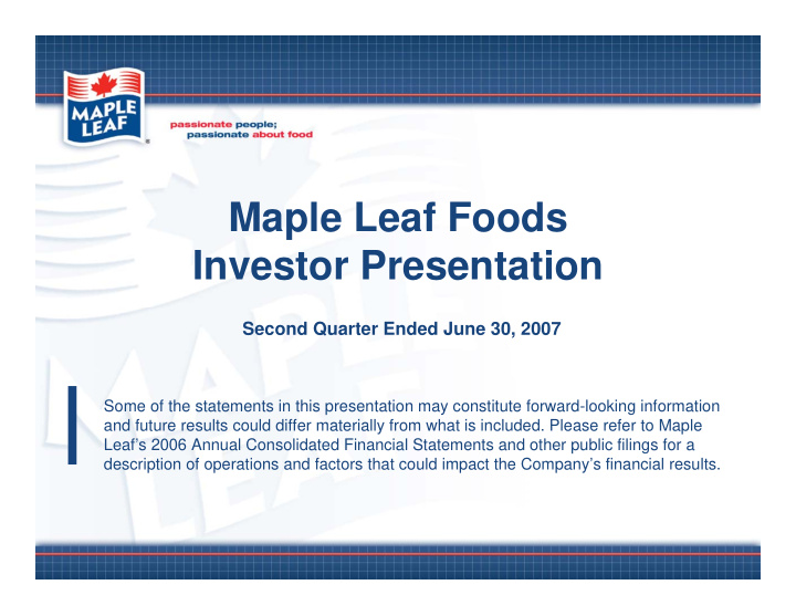 maple leaf foods investor presentation