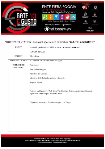 SHORT PRESENTATION - National specialized exhibition  G.A.T.E. and GUSTO  EVENT National