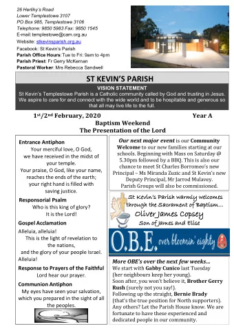 ST KEVINS PARISH  VISION STATEMENT  St. Kevins is a welcoming community founded on the