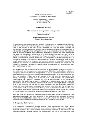 FO/2004:37  May 2004  World Council of Churches  COMMISSION ON FAITH AND ORDER  Faith and Order