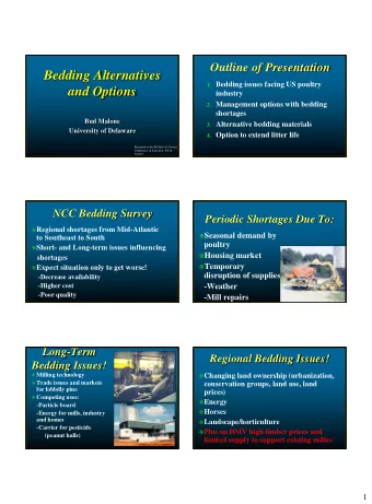 Bedding Alternatives 1. Bedding issues facing US poultry  and Options  industry 2. Management