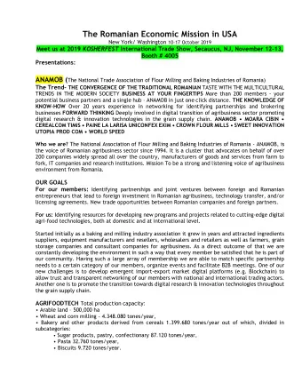 The Romanian Economic Mission in USA New York/ Washington 10-17 October 2019 Meet us at 2019