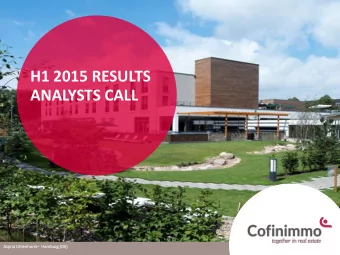 H1 2015 RESULTS  ANALYSTS CALL  Aspr  pria Uh  Uhlenh  enhor  orst st   Hambu  burg (DE)  TABLE