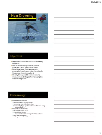 10/1/2015  Describe the need for a universal drowning  definition  Name two of the organs