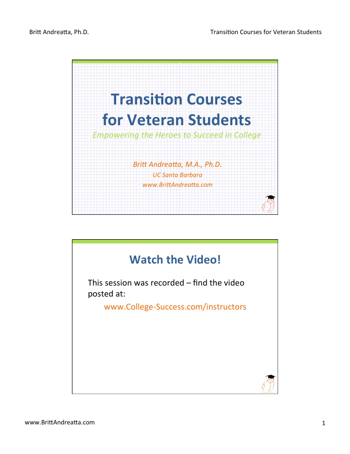 transi on courses for veteran students