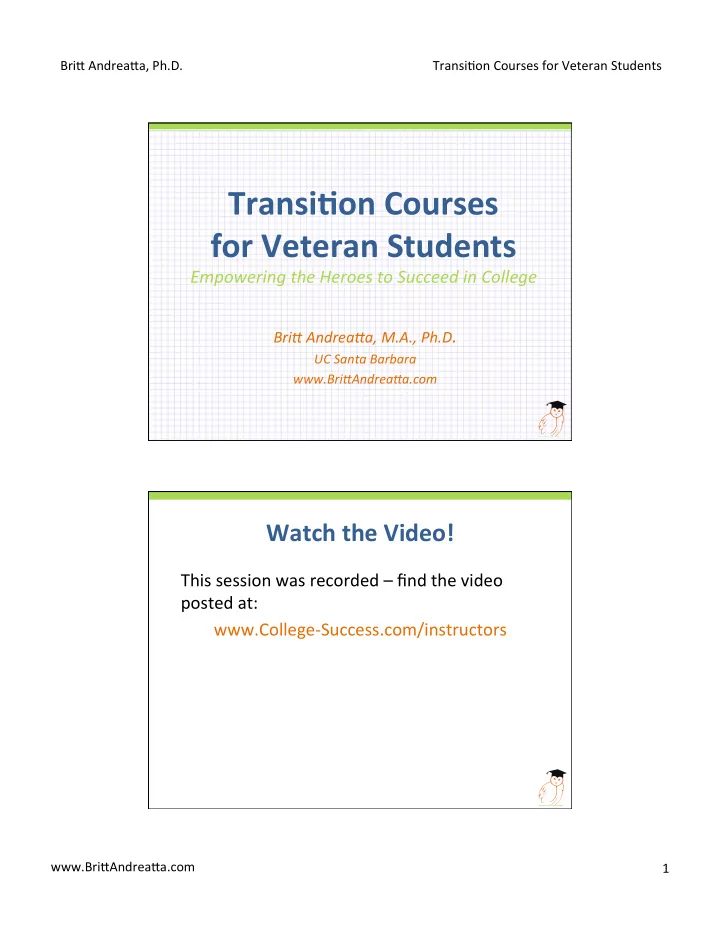 transi on courses for veteran students