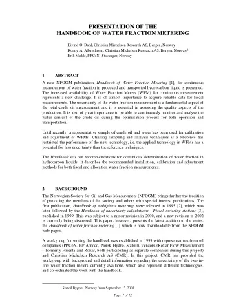 PRESENTATION OF THE HANDBOOK OF WATER FRACTION METERING  Eivind O. Dahl, Christian Michelsen