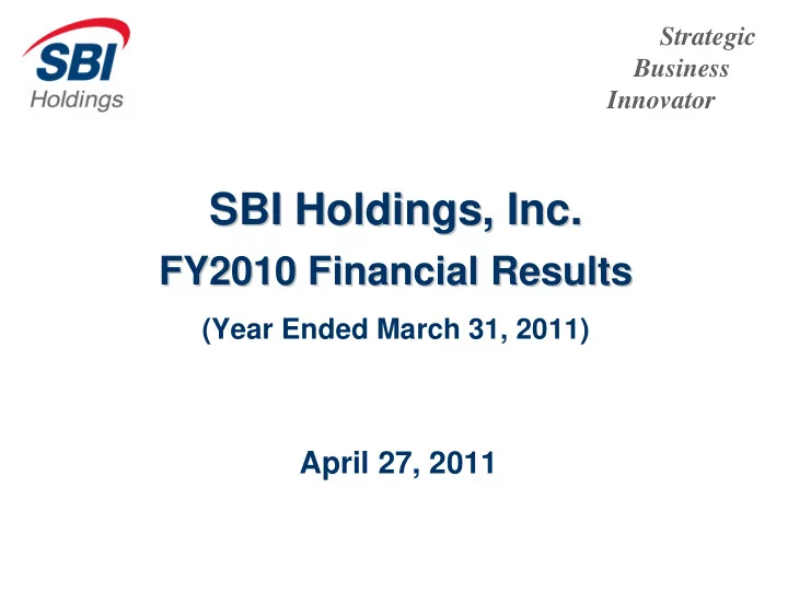 sbi holdings inc sbi holdings inc