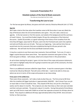 Covenants Presentation Pt 2  Detailed analysis of the Sinai &amp; Moab covenants This study was