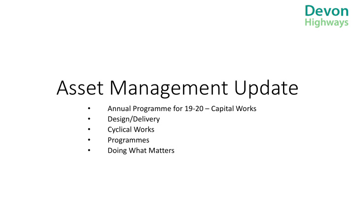 asset management update