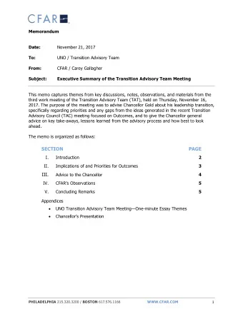 III. Advice to the Chancellor  4 IV.  CFARs Observations  5 V.  Concluding Remarks  5