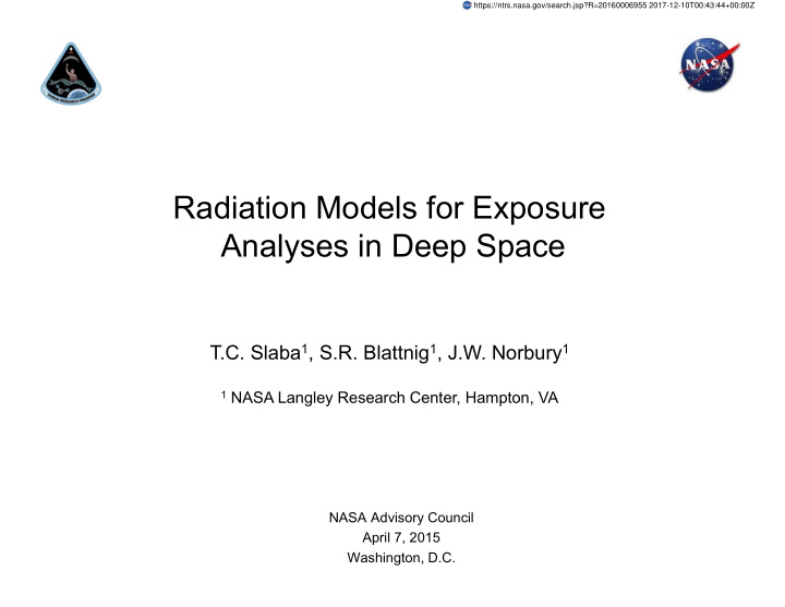 radiation models for exposure analyses in deep space