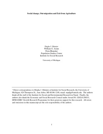Social change, Out-migration and Exit from Agriculture  Dirgha J. Ghimire  William G. Axinn  Prem