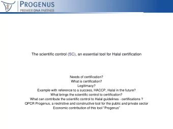 The scientific control (SC), an essential tool for Halal certification  Needs of certification?