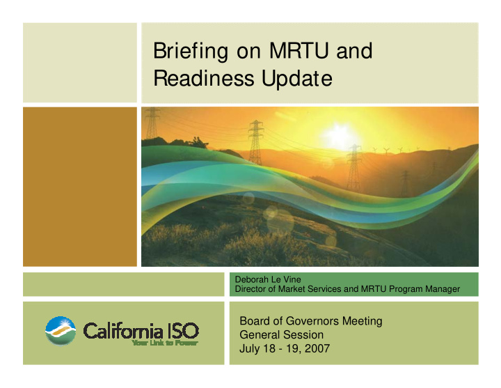 briefing on mrtu and readiness update