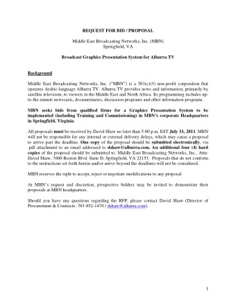 REQUEST FOR BID / PROPOSAL  Middle East Broadcasting Networks, Inc. (MBN)  Springfield, VA