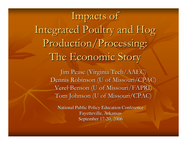impacts of impacts of integrated poultry and hog