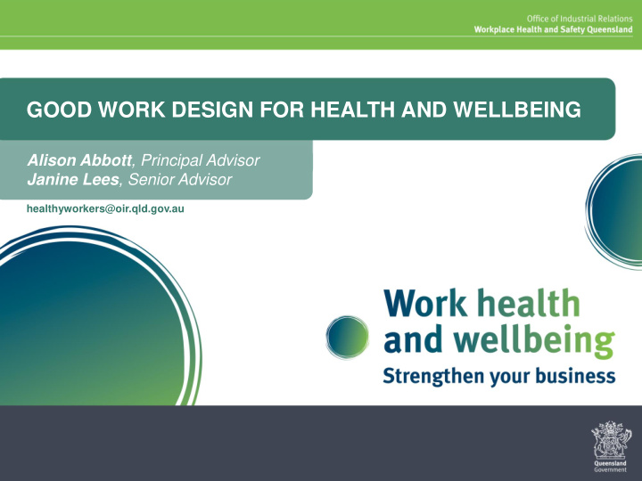 good work design for health and wellbeing