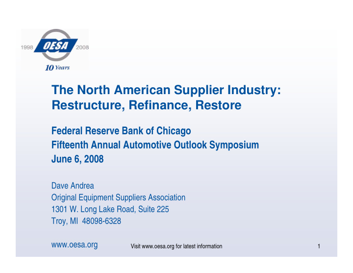 the north american supplier industry restructure