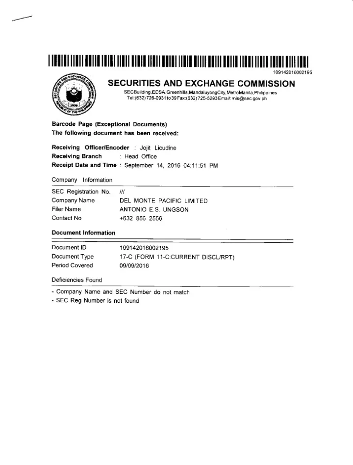 del monte pacific limited