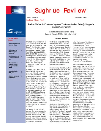 Sughr ue Revi ew  Sughr ue Revi ew  Volume 1, Issue 8  September 1, 2009  Sughrue Mion, PLLC