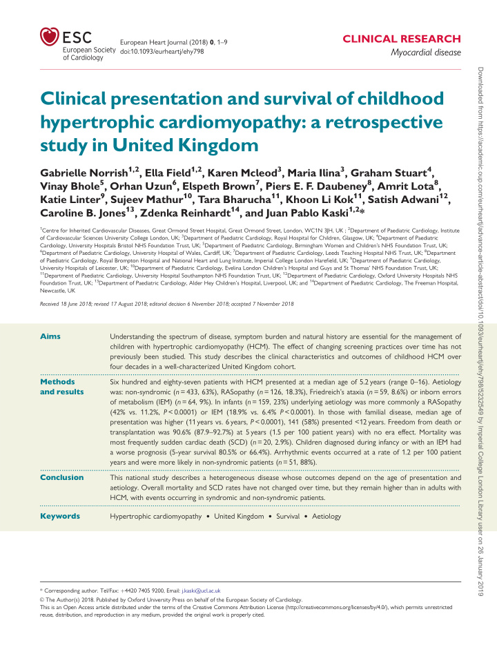 clinical presentation and survival of childhood