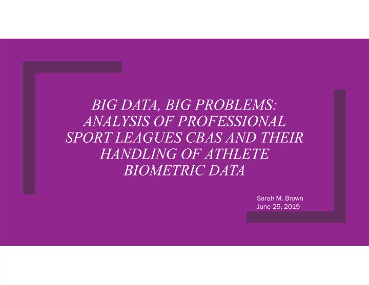 big data big problems analysis of professional sport