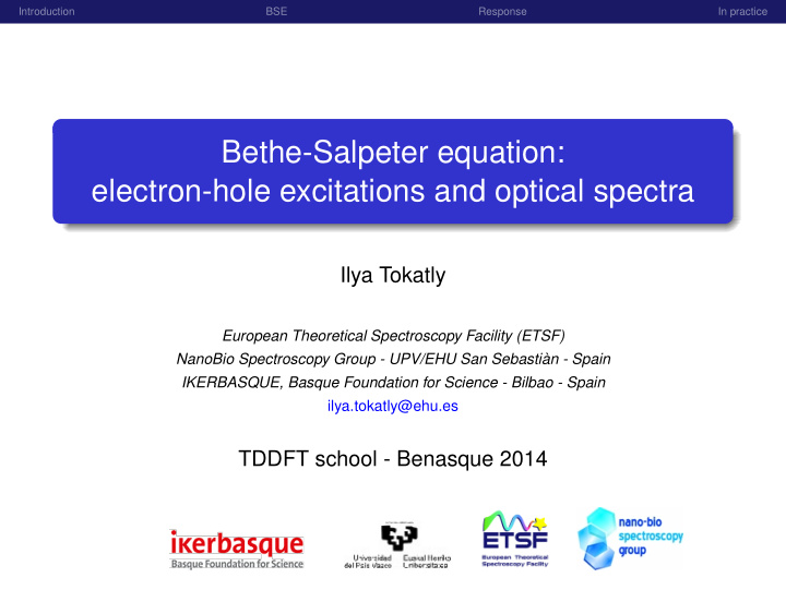 bethe salpeter equation electron hole excitations and