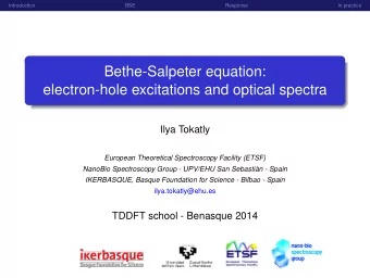 Bethe-Salpeter equation:  electron-hole excitations and optical spectra  Ilya Tokatly  European
