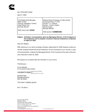 ASHWATH RAM  RAM  Date: 2020.04.27 17:02:12 +05'30'  Ashwath Ram  Managing Director  DIN: 00149501