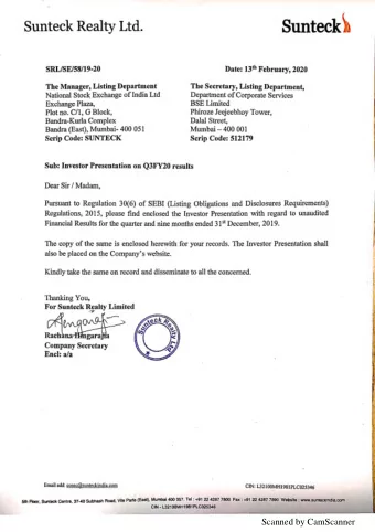 Result  lts Presentation rd Quarter, FY 3 rd  FY20  2020  NSE  SE: SU  SUNTECK |  | BSE  BSE:  :