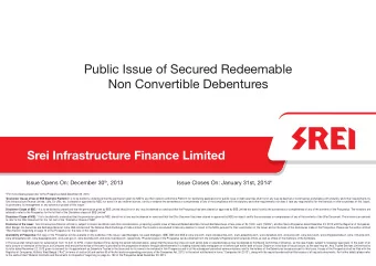 Public Issue of Secured Redeemable  Non Convertible Debentures  Srei Infrastructure Finance Limited