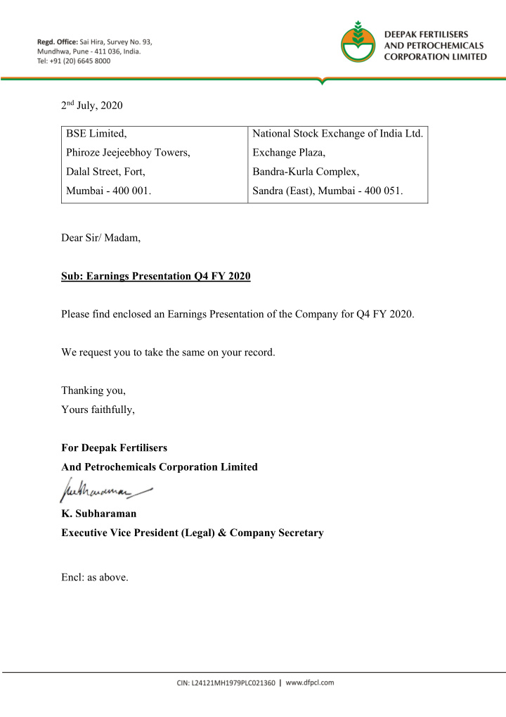 2 nd july 2020 bse limited national stock exchange of