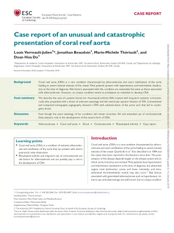 Case report of an unusual and catastrophic  presentation of coral reef aorta  Downloaded from
