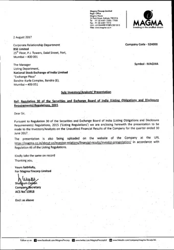 Sha   um Za n  Compan ecretary  ACS No. 13918  Encl: as above corn/MagrnaFincorpLtd