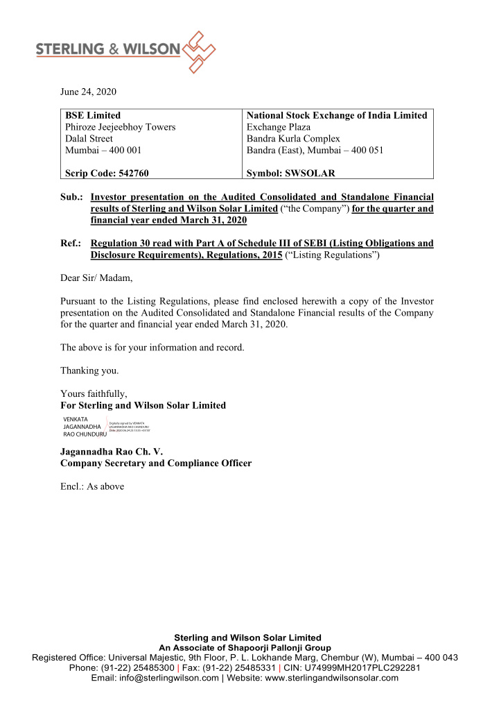 june 24 2020 bse limited national stock exchange of india
