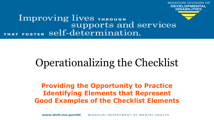 operationalizing the checklist