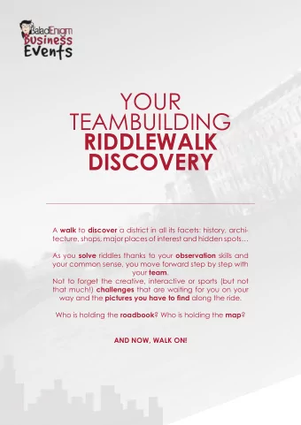 YOUR  TEAMBUILDING  RIDDLEWALK  DISCOVERY A walk to discover a district in all its facets: history,