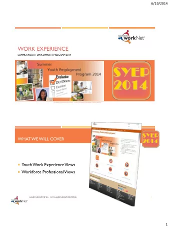WORK EXPERIENCE  SUMMER  YOUTH EMPLOYMENT PROGRAM 2014  ILLINOIS WORKNET SYEP 2014 -