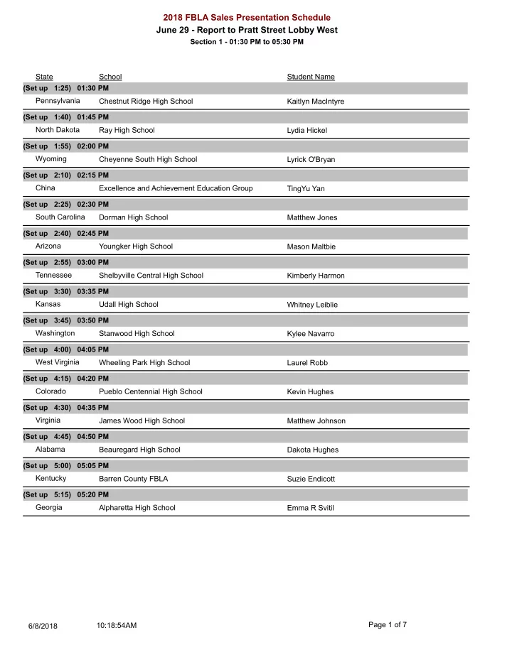 2018 fbla sales presentation schedule june 29 report to