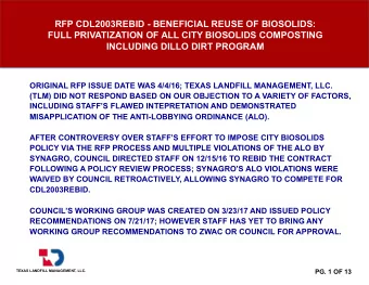 RFP CDL2003REBID - BENEFICIAL REUSE OF BIOSOLIDS:  FULL PRIVATIZATION OF ALL CITY BIOSOLIDS